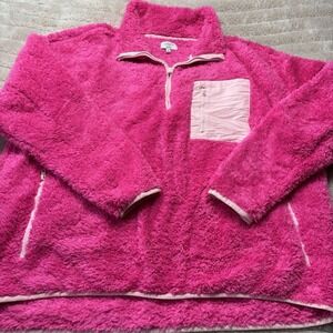 Cabana by Crown & Ivy Sherpa Fleece Pullover XL Pink White Trim Half-Zip Women's